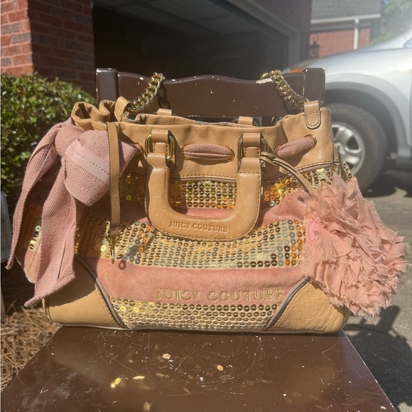 Juicy Couture Beige and Pink Satchel with Gold Accents - Picture 1 of 12